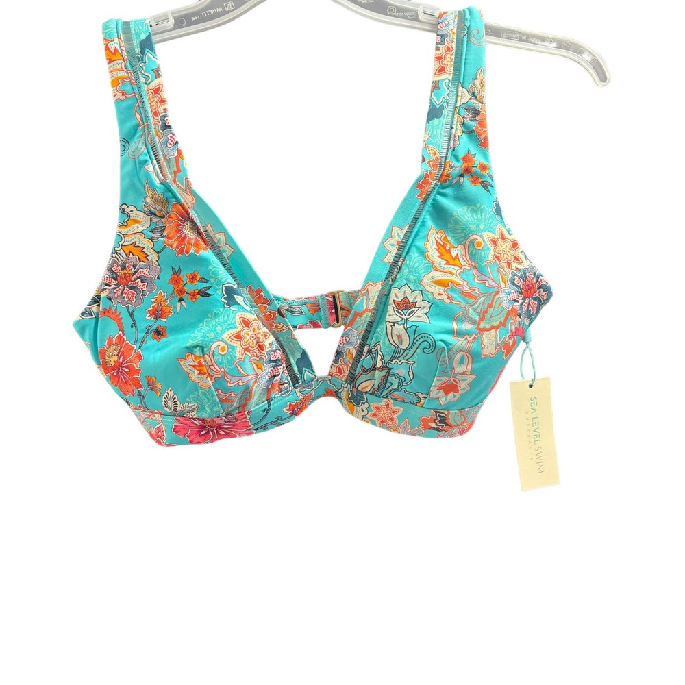 Sealevel‎ NWT Dominica Cross Front Multifit Bra Top Aqua Size 10 MSRP $85